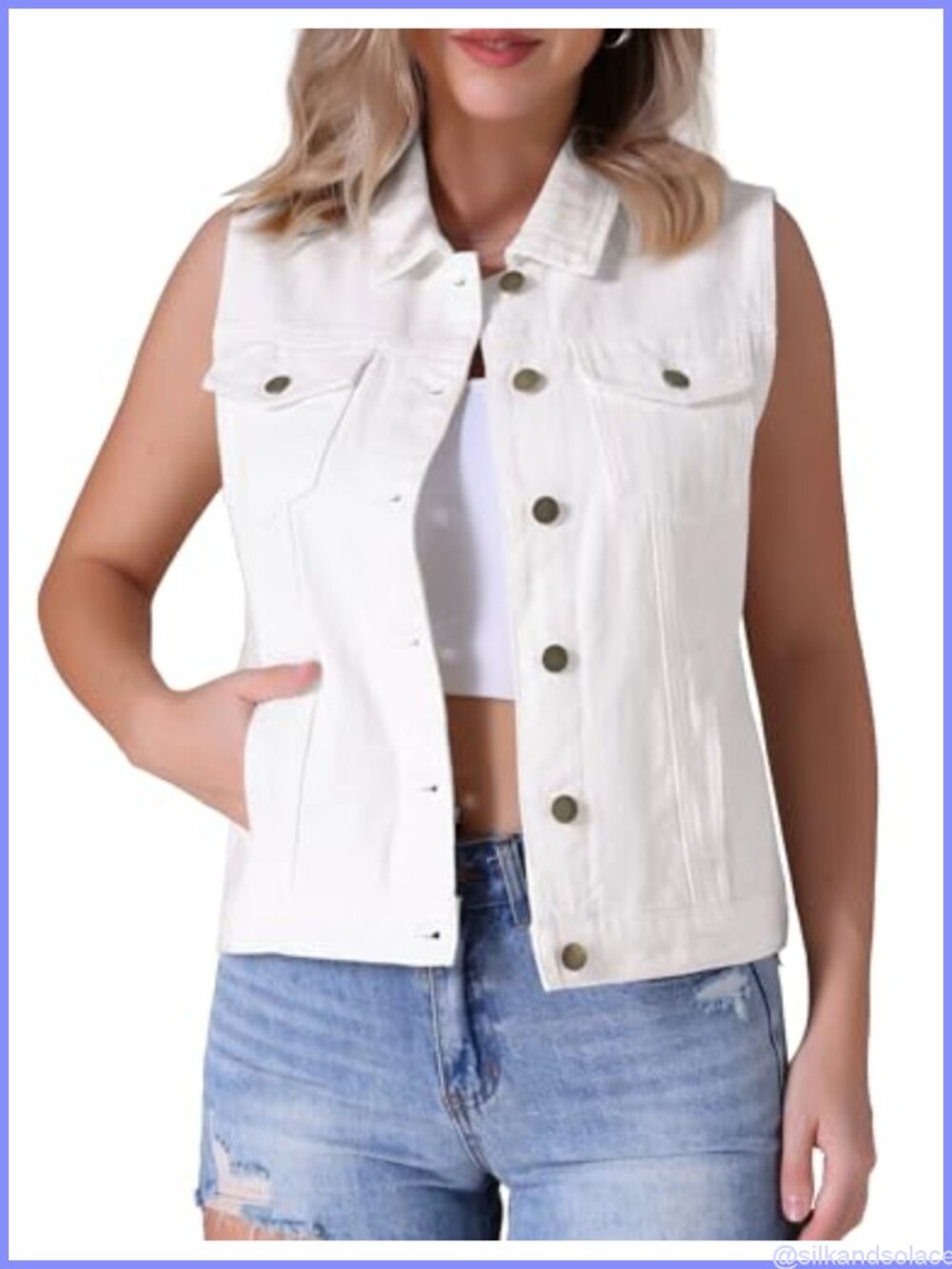 Women's Denim Vest Button Down Sleeveless Jean Jacket Distressed